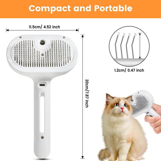 3-in-1 Pet's Steam Grooming Brush™ | Self-Cleaning Pet Spray Brush for Cats & Dogs | Anti-Static Hair Removal Comb