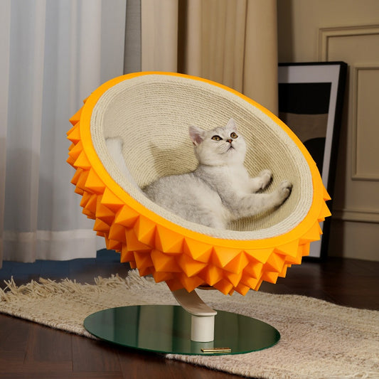 Durian Shape Cat Scratching Bed Cat House - Comfortable Sisal Rope Scratching Board With PVC Plastic Combination, 3 In 1 Cat Resting Bed - Suitable For Cat Claw Care, Cute And Sturdy Assembled Pet Fur