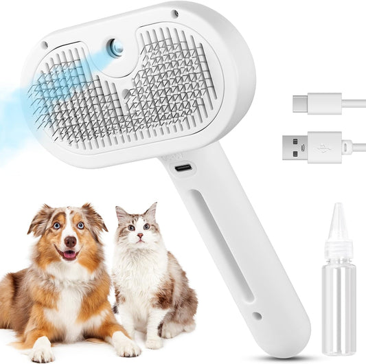 3-in-1 Pet's Steam Grooming Brush™ | Self-Cleaning Pet Spray Brush for Cats & Dogs | Anti-Static Hair Removal Comb